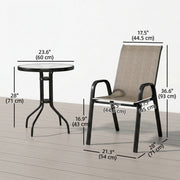 Outsunny - 3 Pieces Bistro Set, Small Patio Furniture Set with Stackable Mesh Chairs, Glass Table for Garden, Light Mixed Brown