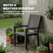 Outsunny - Stackable Patio Chairs Set of 2, Outdoor Dining Chairs with Faux Wicker Steel Mesh Back, Slatted Seat, Armrests, Black