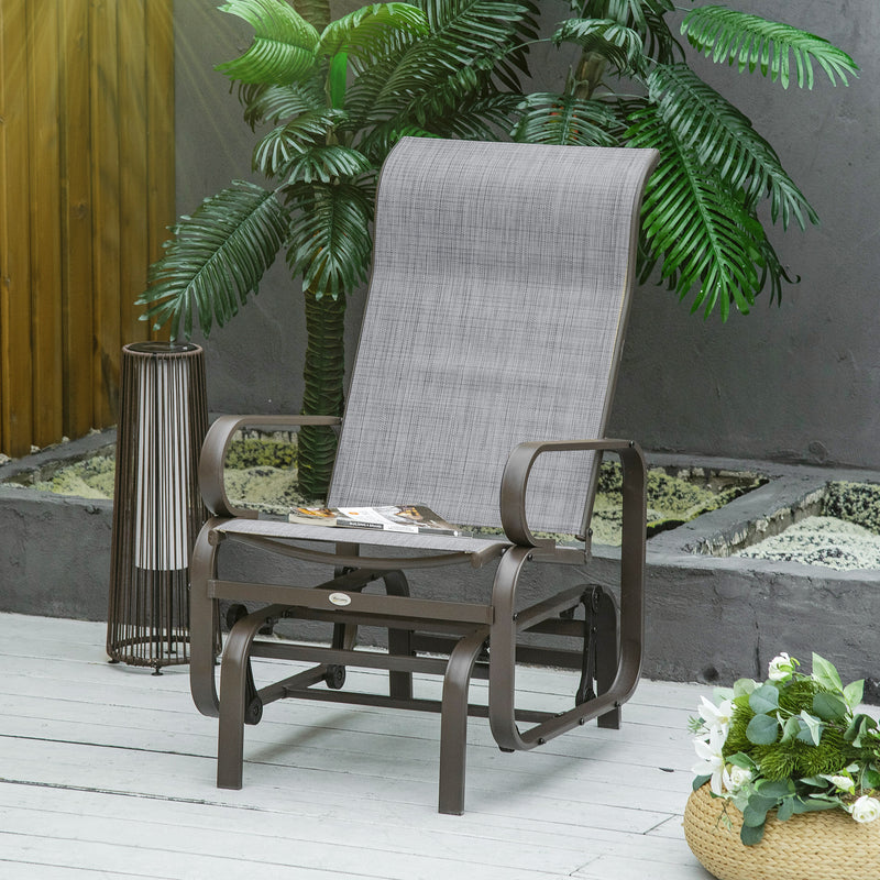 Outsunny - Patio Glider with Breathable Mesh Fabric, Outdoor Glider Chair, Garden Rocking Gliding Seat for Patio, Yard, Porch, Grey
