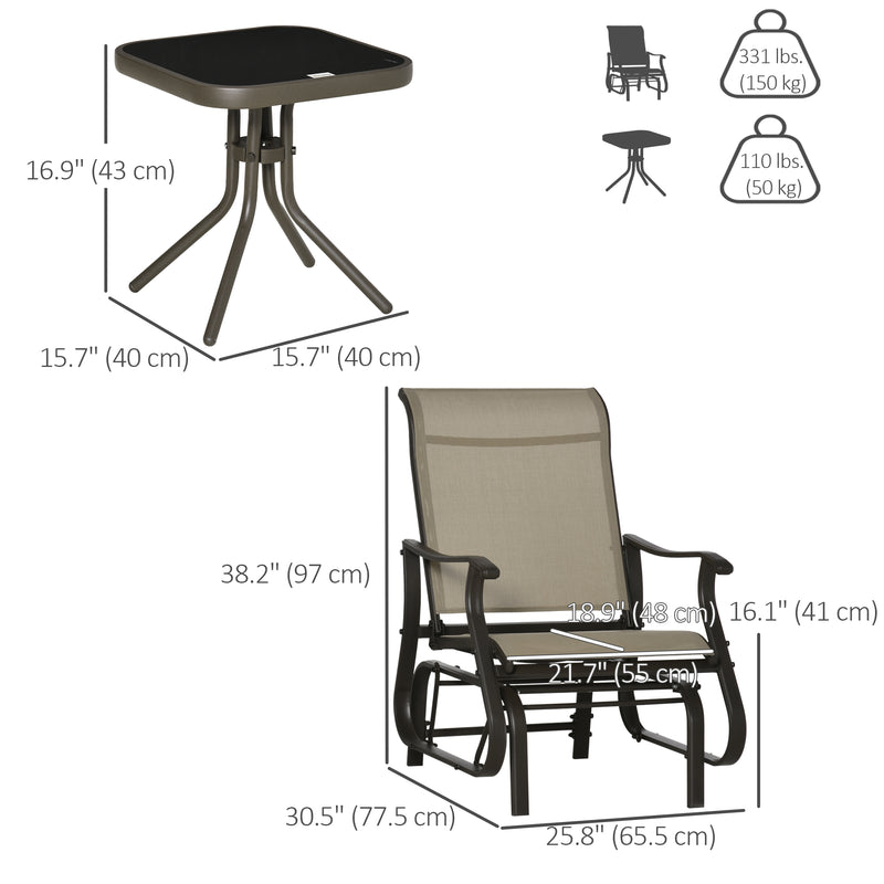 Outsunny - 3PCs Gliding Rocking Chair & Bistro Tea Table Set, Mixed Grey