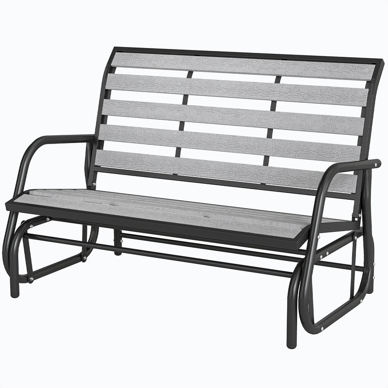 Outsunny - 2 Person Outdoor Glider Bench, Patio Glider Loveseat with Faux Wood Slatted Seat and Back, Steel Frame, Grey