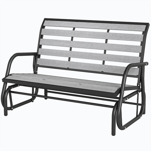 Outsunny - 2 Person Outdoor Glider Bench, Patio Glider Loveseat with Faux Wood Slatted Seat and Back, Steel Frame, Grey