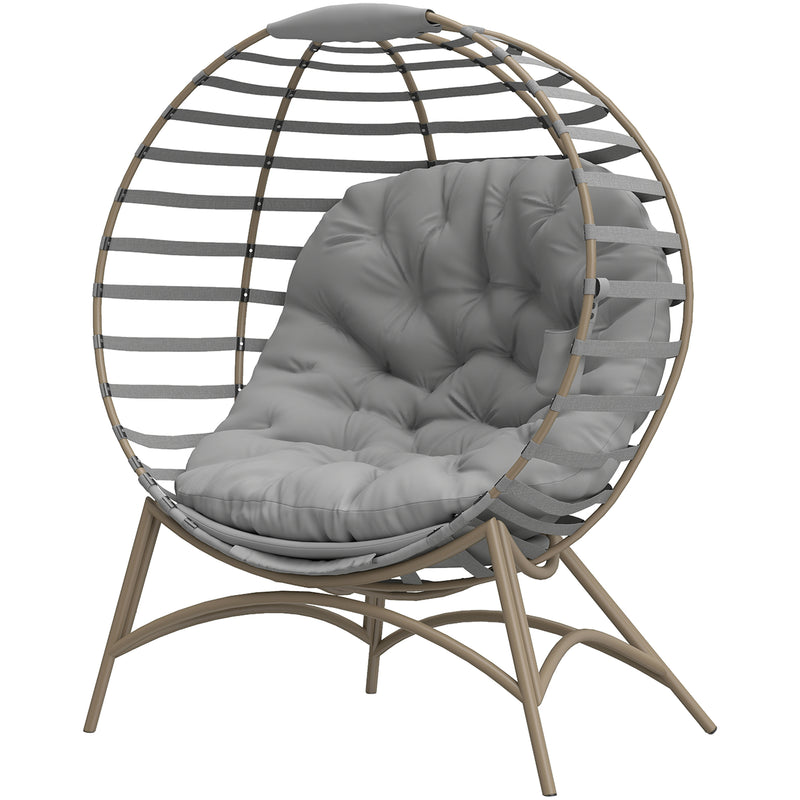 Outsunny - Egg Chair, Patio Lounge Chair, Foldable Basket Chair with Large Seat Cushion, Side Pocket, Light Grey