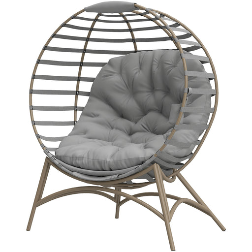 Outsunny - Egg Chair, Patio Lounge Chair, Foldable Basket Chair with Large Seat Cushion, Side Pocket, Light Grey