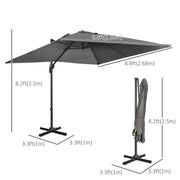 9ft Cantilever Patio Umbrella, Square Overhanging Umbrella with Cross Base, Crank Handle, Tilt, 360° Rotation and Aluminum Frame, Dark Grey