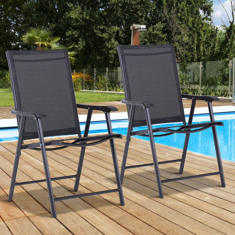 Outsunny - 2-Piece Folding Dining Chair Set for Relaxing on Patio, Balcony, or Garden, Comfortable Outdoor Furniture with Armrests, Black