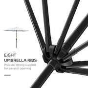 10' x 8' Round Market Umbrella, Patio Umbrella with Crank Handle and Tilt, Outdoor Parasol for Garden, White