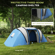 Outsunny - Camping Tent with 2 Bedrooms and Living Area, 3000mm Waterproof Family Tent, for Fishing Hiking Festival, Blue