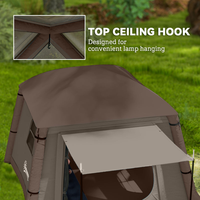 Outsunny - Inflatable Camping Tent, 1-2 Person Glamping Tent with Hand Pump, Blow Up Tent with Doors, Carry Bag, Khaki and Brown