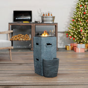 Outsunny - 16.5" x 11" x 22.4" Propane Fire Pit Table with Fountain, 15000 BTU Outdoor Gas Fire Table with LED Light Adjustable Water Flow, Fire Fountain Water with Glass Rocks, Grey