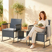 Outsunny - 3 Pieces Rocking Bistro Set Outdoor Patio Furniture Set with Side Pockets, Mesh Seat, Cushions, 2-Tier Table, Grey