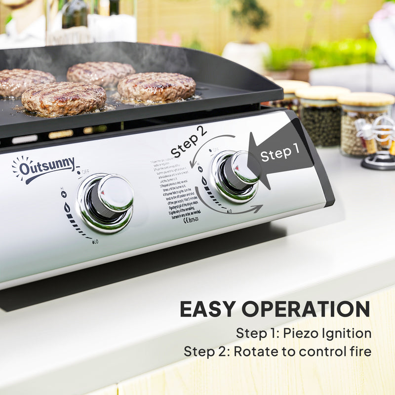 Outsunny - 2 Burner Liquefied Gas Grill, Portable Tabletop BBQ Grill, for Camping, Picnic, Silver
