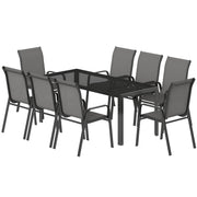 Outsunny - Outdoor Dining Sets for 8 with Stackable Chairs, Patio Dining Set with Glass Top Table for Garden, Patio, Backyard, Dark Grey