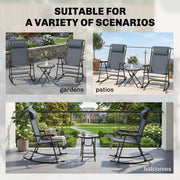 Outsunny - 3pc Patio Rocking Chair Set, Folding Outdoor Rocking Chairs and Table Bistro Set w/ Breathable Mesh Seat & Backrest, Headrest for Park, Backyard, Garden, Grey