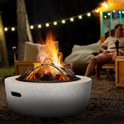 Outsunny - 24" Outdoor Fire Pit with Stone Effect, Wood-burning Firepit Fireplace with Spark Screen and Poker for Backyard Camping Bonfire, Gray