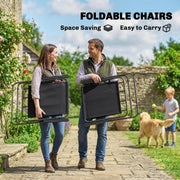 Outsunny - 8 Piece Patio Table and Chairs Set with Folding Chairs, Tempered Glass Tabletop and Umbrella for Garden, Black