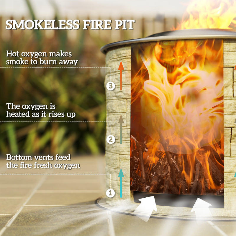 Outsunny - Smokeless Fire Pit, Portable Camping Bonfire Stove with Mat for Backyard Patio Picnic, Magnesium Oxide, Yellow