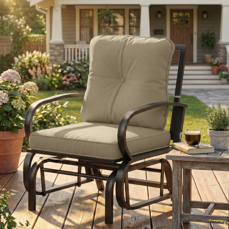 Outsunny - Patio Glider, Outdoor Glider Chair with Cushions, Steel Frame, Curved Armrests, Beige