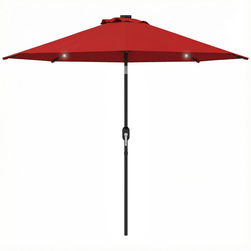 Outsunny - 9ft Solar Patio Umbrella Outdoor Sunshade 24 LED Lights Tilt Canopy Wine Red