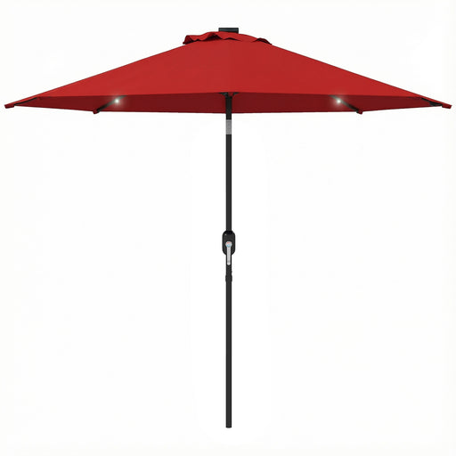 Outsunny - 9ft Solar Patio Umbrella Outdoor Sunshade 24 LED Lights Tilt Canopy Wine Red
