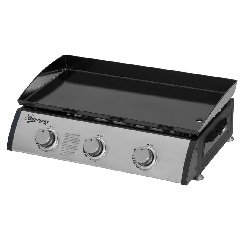 Outsunny - 3 Burner Liquefied Gas Grill, Portable Tabletop BBQ Grill, for Camping, Picnic, Silver