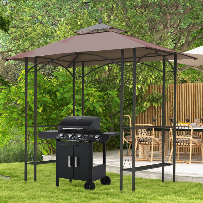 Outsunny - 8' x 5' Grill Gazebo Double Tiered Tent Pavilion Grill Canopy Garden Sun Shade with 2-Tires Shelf