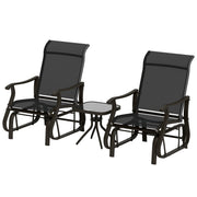 Outsunny - 3PCs Gliding Rocking Chair & Bistro Tea Table Set, Black