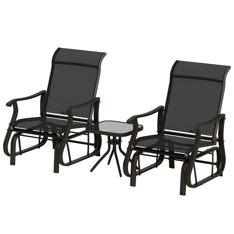 Outsunny - 3PCs Gliding Rocking Chair & Bistro Tea Table Set, Black