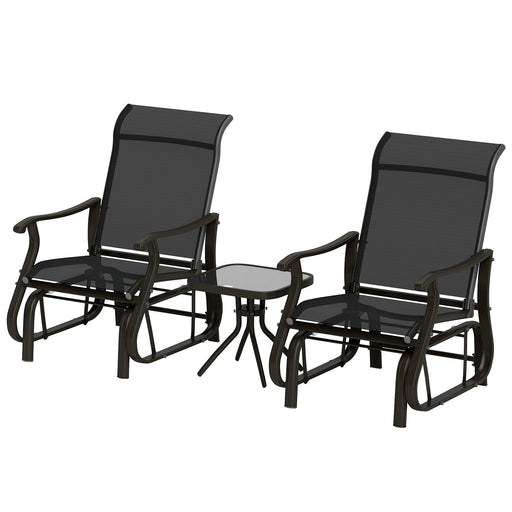 Outsunny - 3PCs Gliding Rocking Chair & Bistro Tea Table Set, Black