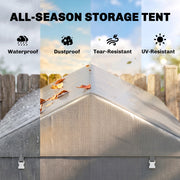 Portable Bicycle Shed with Galvanized Steel Frame and Large Door, Waterproof Outdoor Shed for Garden Tools, Light Grey