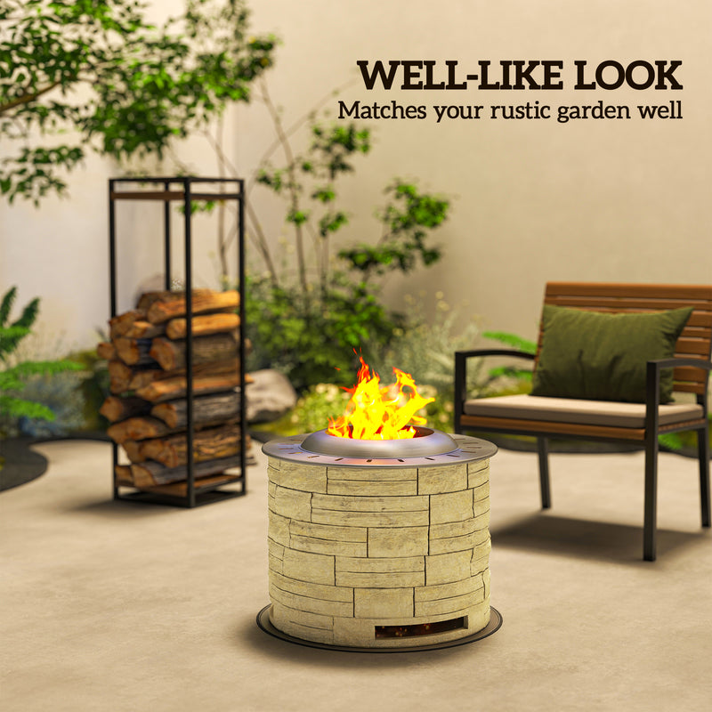 Outsunny - Smokeless Fire Pit, Portable Camping Bonfire Stove with Mat for Backyard Patio Picnic, Magnesium Oxide, Yellow