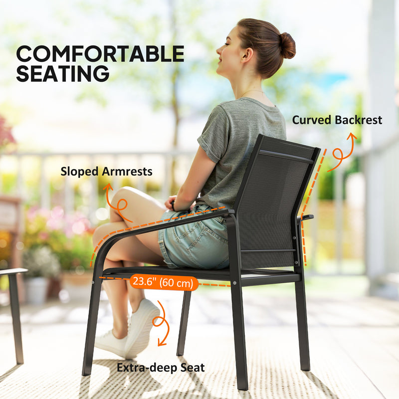 Outsunny - 4 Piece Patio Furniture Set, Outdoor Conversation Set with Deep Seat, Loveseats, Armchairs, Glass-Top Table, Black
