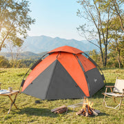 Outsunny - Pop up Camping Tent, 3-4 Man Family Tent, 3000mm Waterproof, with Carry Bag and Top Hook, Dark Grey and Orange