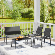 Outsunny - 4 Piece Patio Furniture Set, Outdoor Conversation Set with Deep Seat, Loveseats, Armchairs, Glass-Top Table, Black
