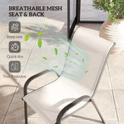 Outsunny - Set of 2 Outdoor Dining Chairs, Stackable Lawn Chairs with High Back, Breathable Mesh Seat for Garden Porch, Light Grey
