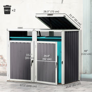 Double Garbage Bin Shed, Lockable Outdoor Storage Shed with Openable Lid, Galvanized Frame for Garden Patio, Dark Grey