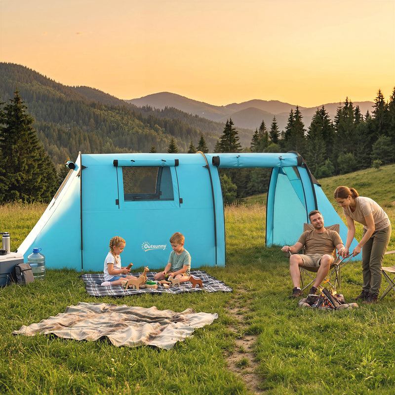 Outsunny - 3-4 Person Camping Tent with 2 Rooms, 3000mm Waterproof Portable Family Tent with Carry Bag, Sky Blue