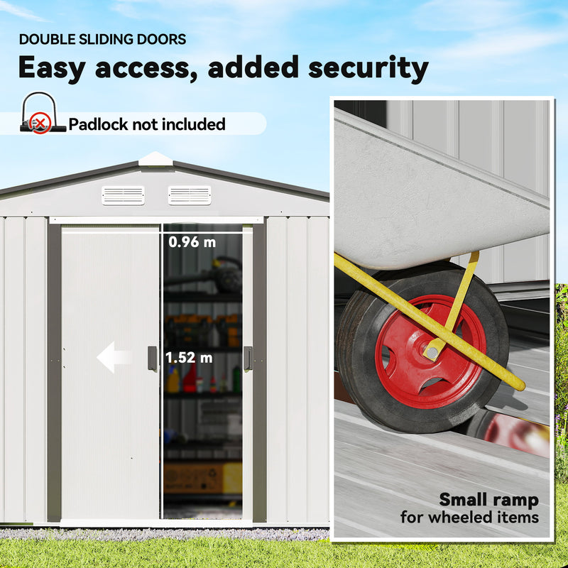 9.1' x 6.4' x 6.3' Garden Storage Shed w/ Foundation Kit Metal Tool Storage House w/ Double Doors Silver