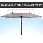 15'x 8.7' Outdoor Patio Umbrella with Twin Canopy Backyard Umbrella with Lift Crank Tan