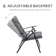 Outsunny - Foldable Lounge Chair, Fabric Upholstered Recliner, Outdoor Lounger with Armrest, Metal Frame for Backyard, Grey