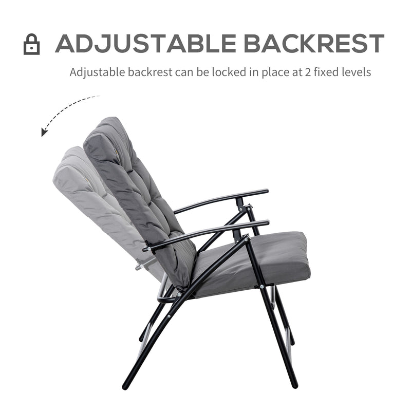 Outsunny - Foldable Lounge Chair, Fabric Upholstered Recliner, Outdoor Lounger with Armrest, Metal Frame for Backyard, Grey