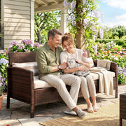 Outsunny - 3-Seater Wicker Sofa, PE Rattan Outdoor Couch Conversation Furniture with Removable Cushions for Patio, Garden, Brown