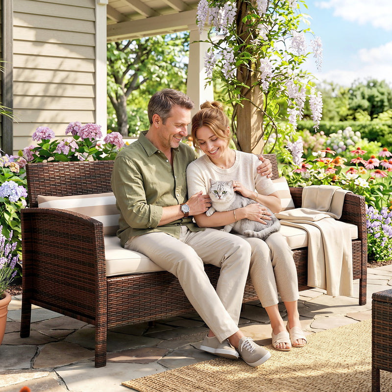 Outsunny - 3-Seater Wicker Sofa, PE Rattan Outdoor Couch Conversation Furniture with Removable Cushions for Patio, Garden, Brown