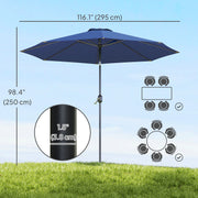 10' x 8' Round Market Umbrella, Patio Umbrella with Crank Handle and Tilt, Outdoor Parasol for Garden, Blue