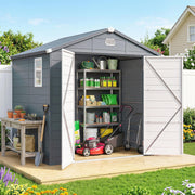 8' x 6' Plastic Garden Storage Shed with Latch Door, Vents, Sloped Roof, Dark Grey