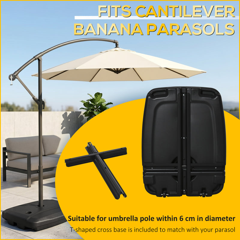 Outsunny - Cantilever Offset Umbrella Base Portable Square Parasol Weights with Wheels, Water and Sand Filled, Up to 165 lbs, Black — 84D-148
