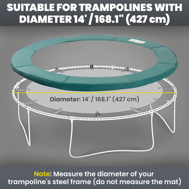 Soozier Trampoline Pad, 14FT Replacement Trampoline Safety Pad Mat Spring Cover, Water-Resistant, UV-Resistant, Tear-Resistant, No Holes for Pole, Green
