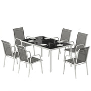 Outsunny - 7 Piece Garden Dining Set, Garden Furniture Set with Rectangle Table and 6 Stackable Chairs