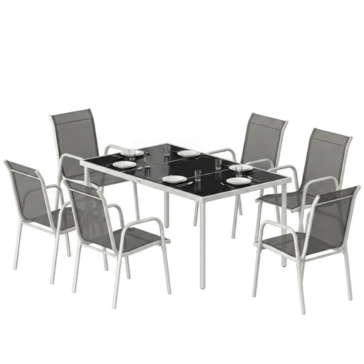 Outsunny - 7 Piece Garden Dining Set, Garden Furniture Set with Rectangle Table and 6 Stackable Chairs