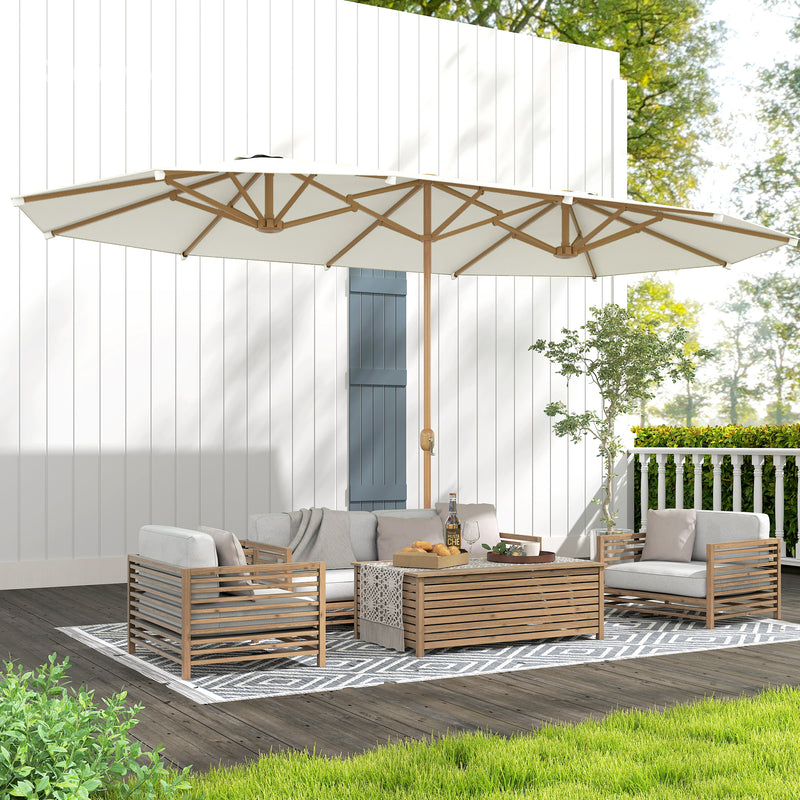 Outsunny - 15 ft Double-Sided Patio Umbrella with Twin Canopy, UPF30+ Extra Large Rectangular Market Umbrella with Crank, Beige — 84D-344V00BG
